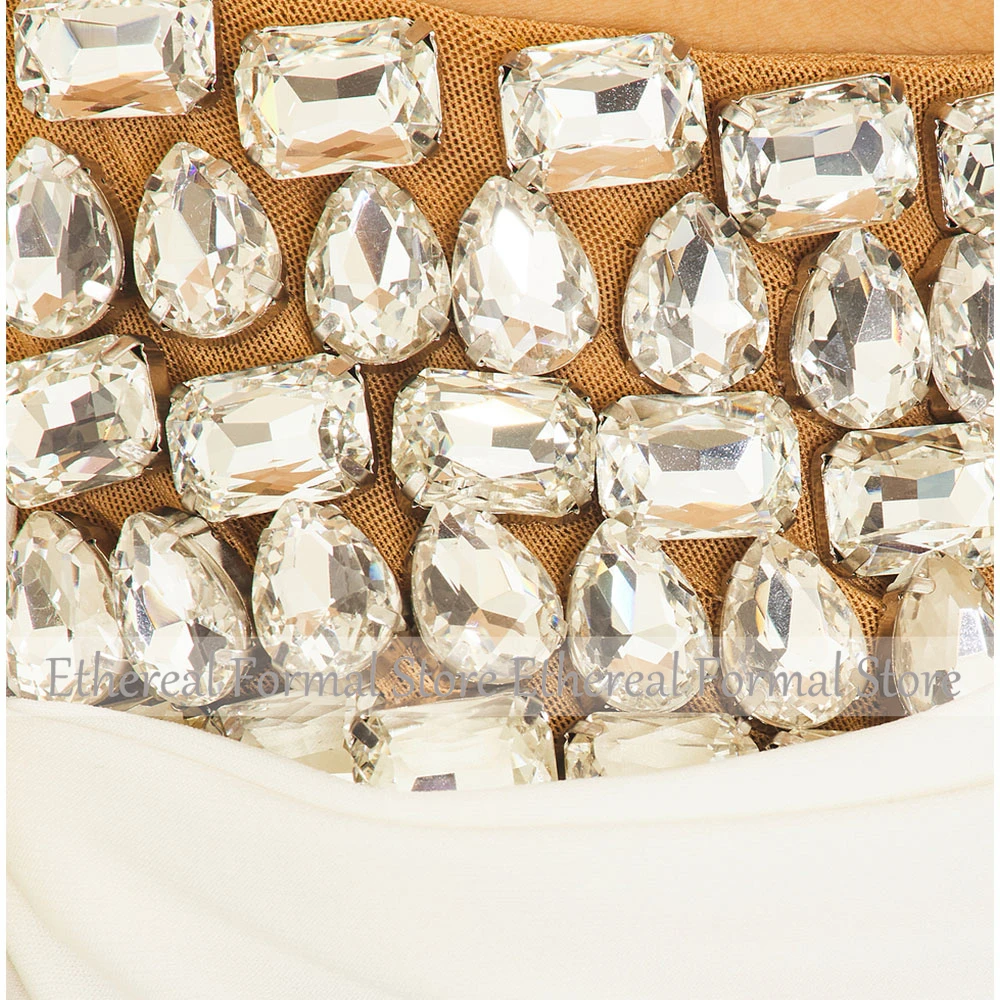 Sexy Ivory Evening Gown Halter Backless Beading Women's Prom Dress Mermaid  Floor Length Long Sleeveless Slit Formal Party Dress