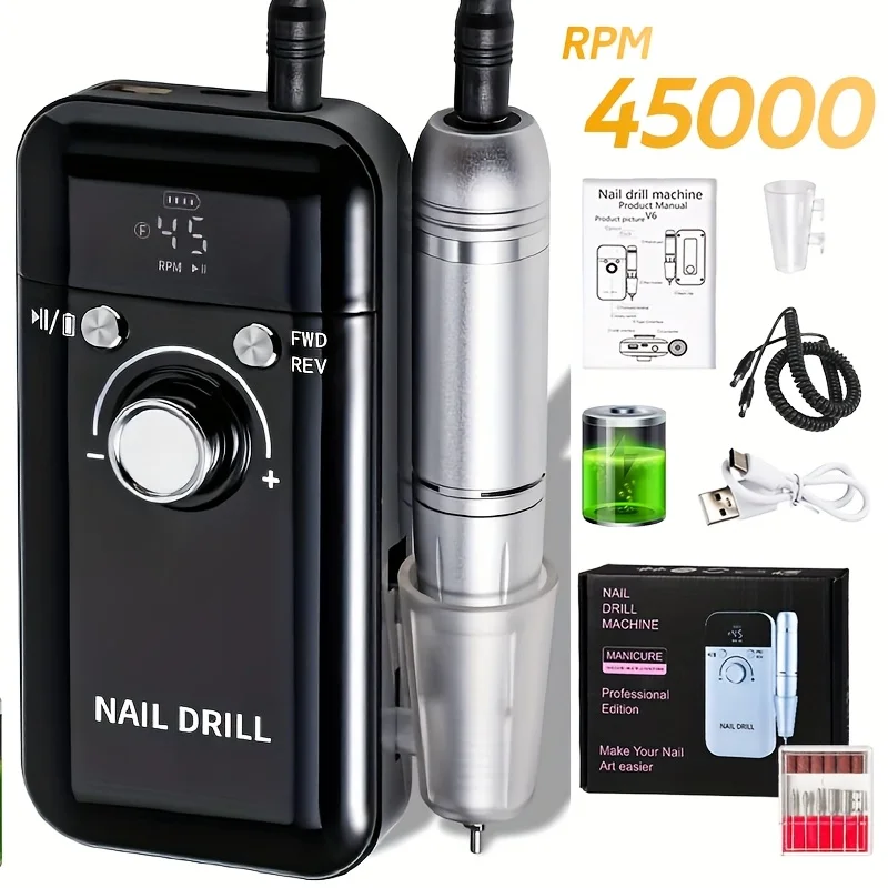 

DianaBeauty 45000RPM Nail Drill Machine Portable Nail Polisher Low Voice Electric Professional Nail Lathe with HD LCD Display