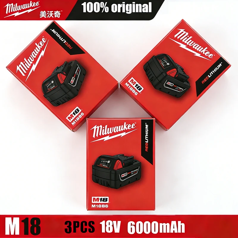 

100% New Milwaukee M18 6.0Ah High Output Battery 18V Lithium-ion Rechargeable for Milwaukee M18 Cordless Power Tools