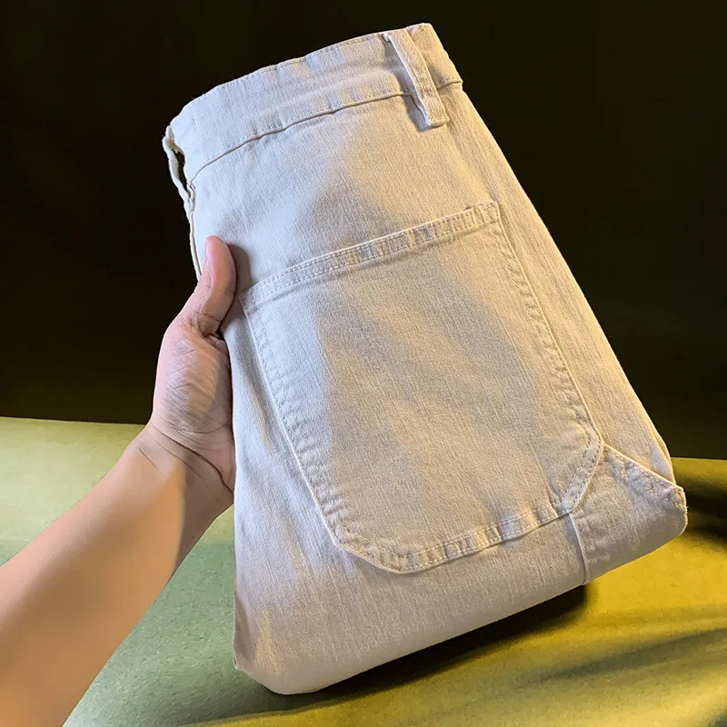 

Осенние джинсовые мужские потертые трендовые корейские версии 206, крутые повседневные свободные прямые белые мужские брюки