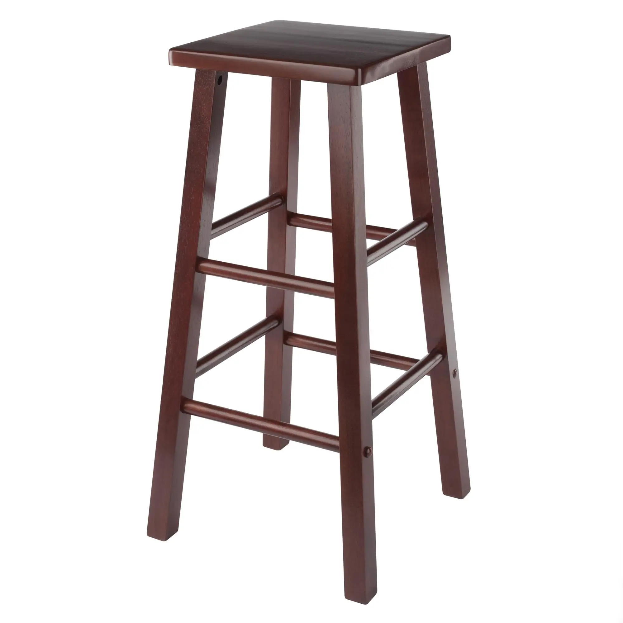 

Walnut Finish Square Wooden Bar Stool, 29 Inch Height With Three-Level Footrests, 14 Inch Seat Width