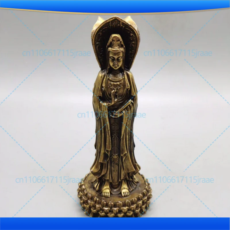 Chinese Fengshui Brass Boddhisattva Goddess Statue Sculptures Antique Nanhai Guanyin Bronze Statue Home Feng Shui Ornament