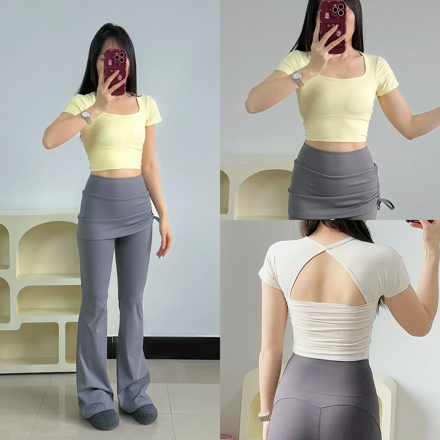 Women's Sporty Short Sleeve Mesh-Piece Gym Tank Top with Built-in Bra for Professional Pilates and Yoga Training