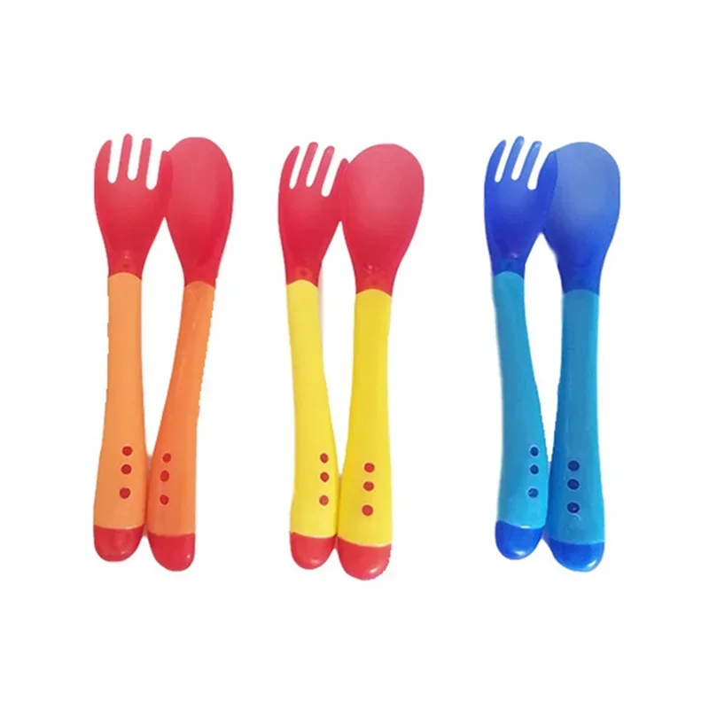 2PCS Baby Temperature Sensing Spoon Fork Set for Newborn Children Safety Solid Feeding Anti Scald Spoons Feeder Utensils