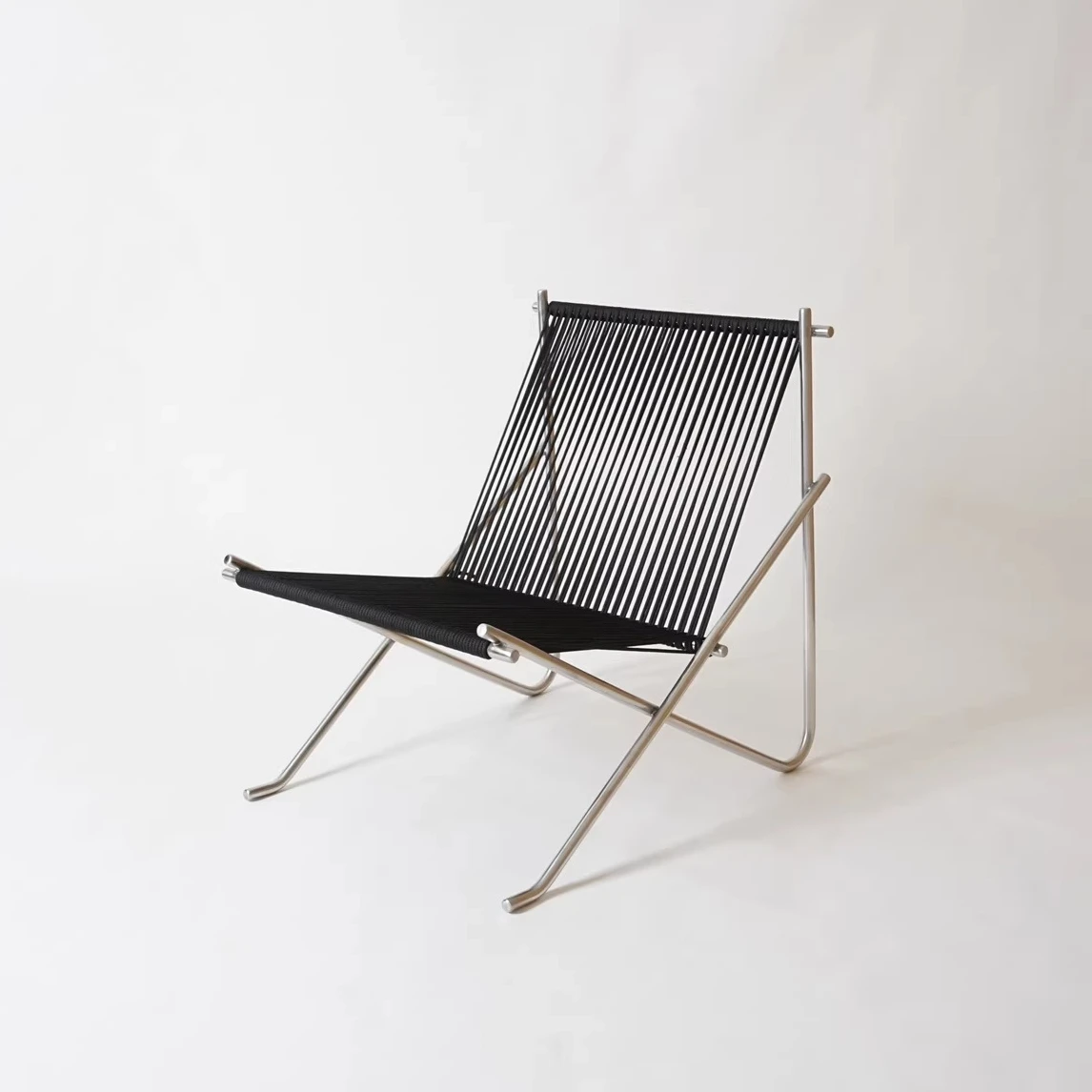 Nordic minimalist woven rope chair, leisure chair, stainless steel metal single chair, outdoor balcony recliner
