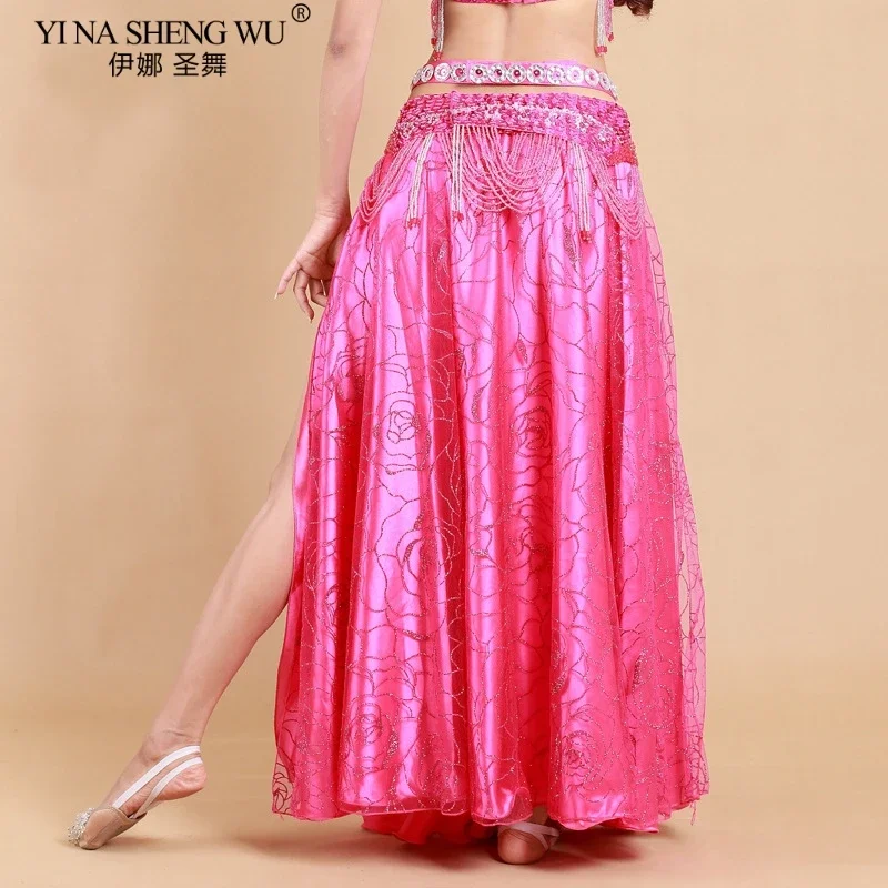 Frauen Bauchtanz Kostüm Lange Sexy Rock Side Split Pailletten Rock Orientalischen Tanz Leistung Kleidung Kleid Bühne Tänzerin Neue
