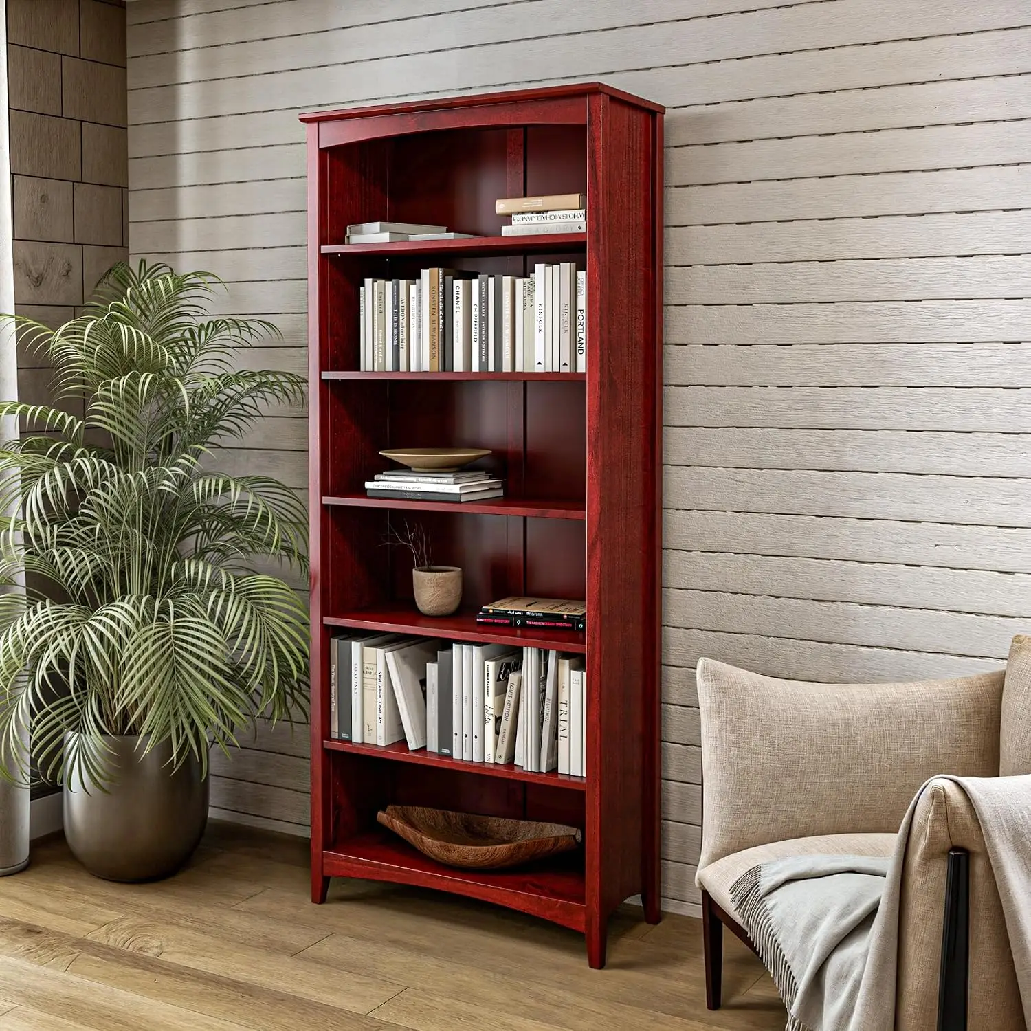 Shaker 6 Shelf Solid Wood Bookcase 72