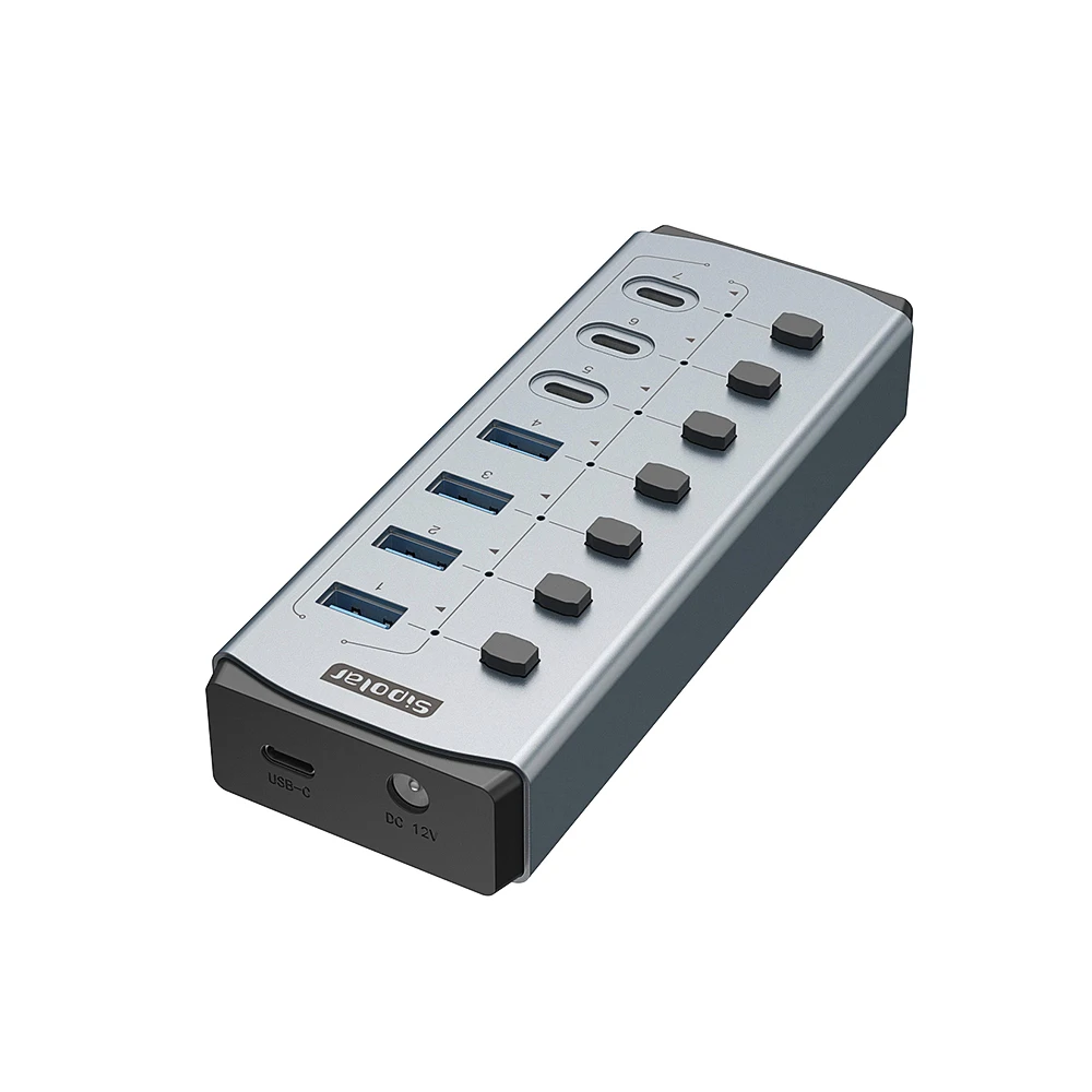 NEW Sipolar FS-809 36W 7 Port USB 3.0 Hub Individual Switches 5Gbps Fast Data Transfer Charging for Laptops PCs Macbooks