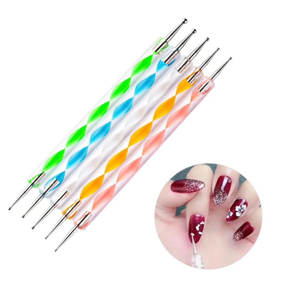 

5Pcs 2 Way Nail Art Dotting Pen Dot Paint Marbleizing Manicure Painting Kit Crystal Polish Nail Paint Pen Women