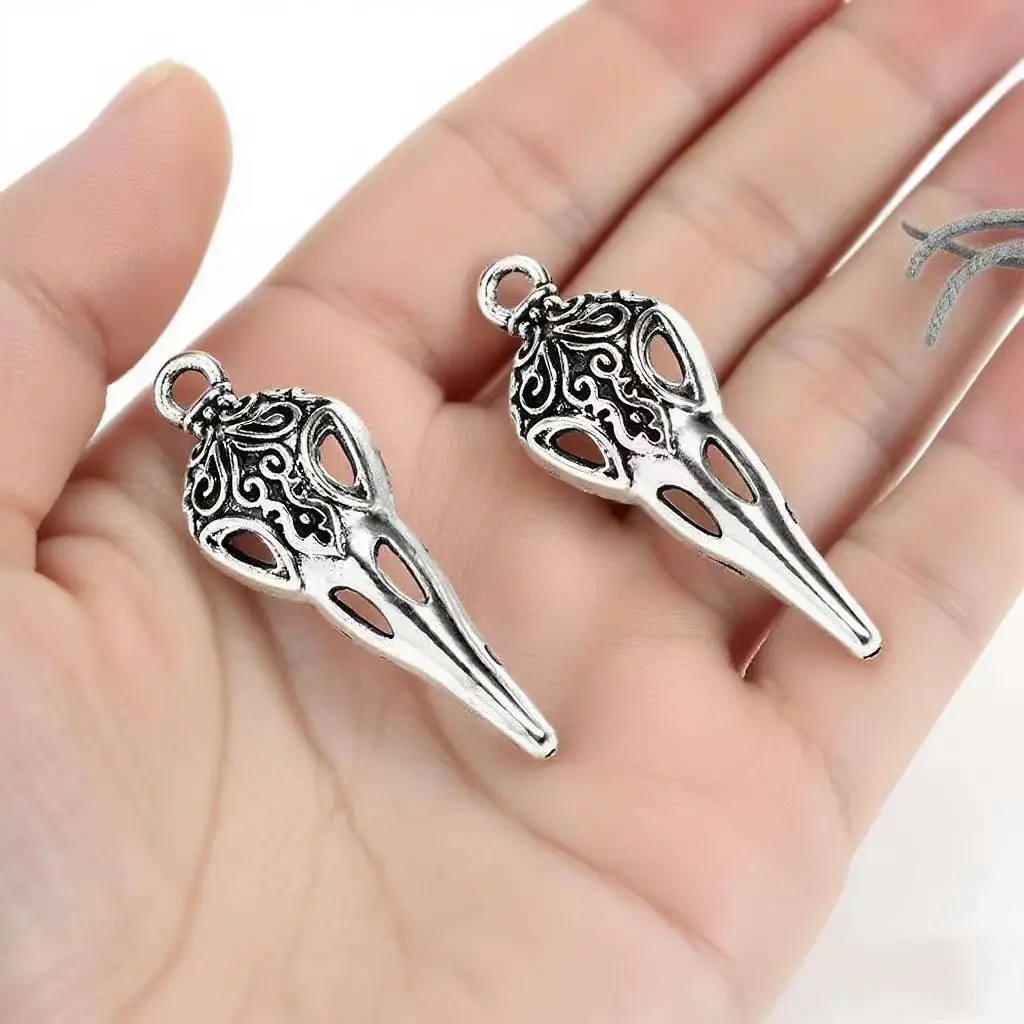 10Pcs/Lot 35x13mm Antique Silver Plated Bird Skull Skeleton Chrams Metal Alloy Pendant DIY Charms DIY Jewelry Making Findings