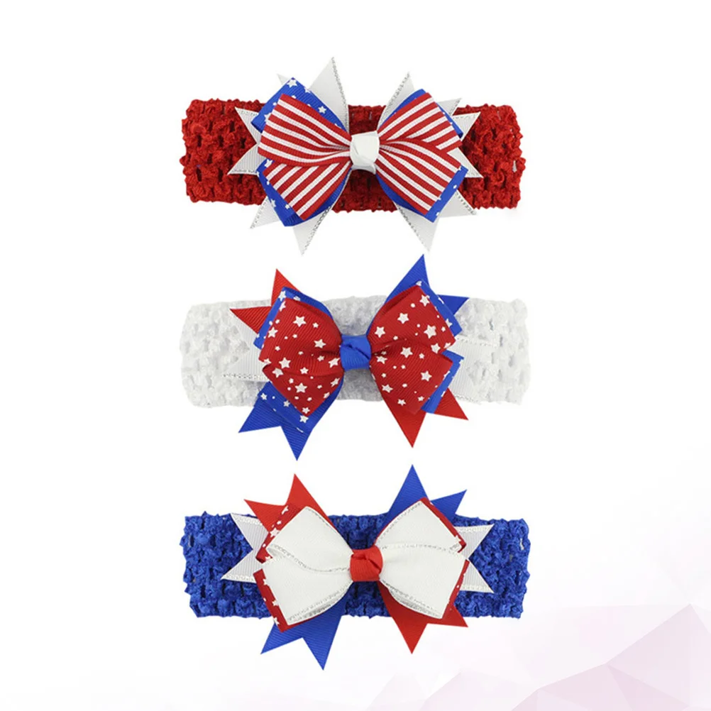 3 pezzi fascia per capelli per bambini fasce per capelli con fiocco morbido leggero confortevole rosso bianco blu puntelli per foto per il Giorno dell'Indipendenza della festa