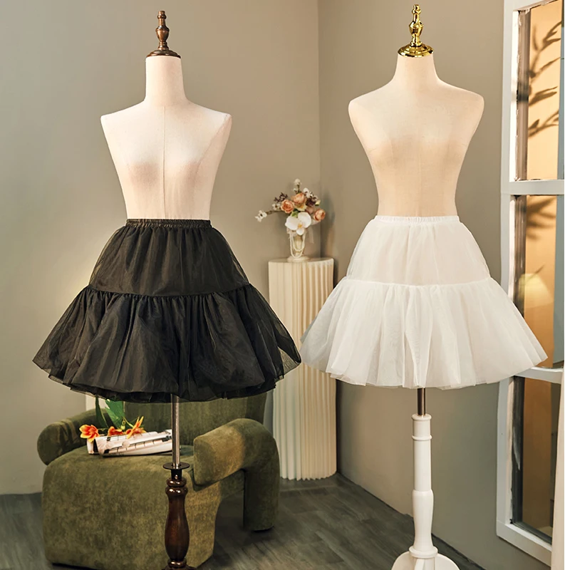 Girls short petticoat no hoop skirt black crinoline fabric petticoat slip women elegant lolita fluffy underskirt dress accessory