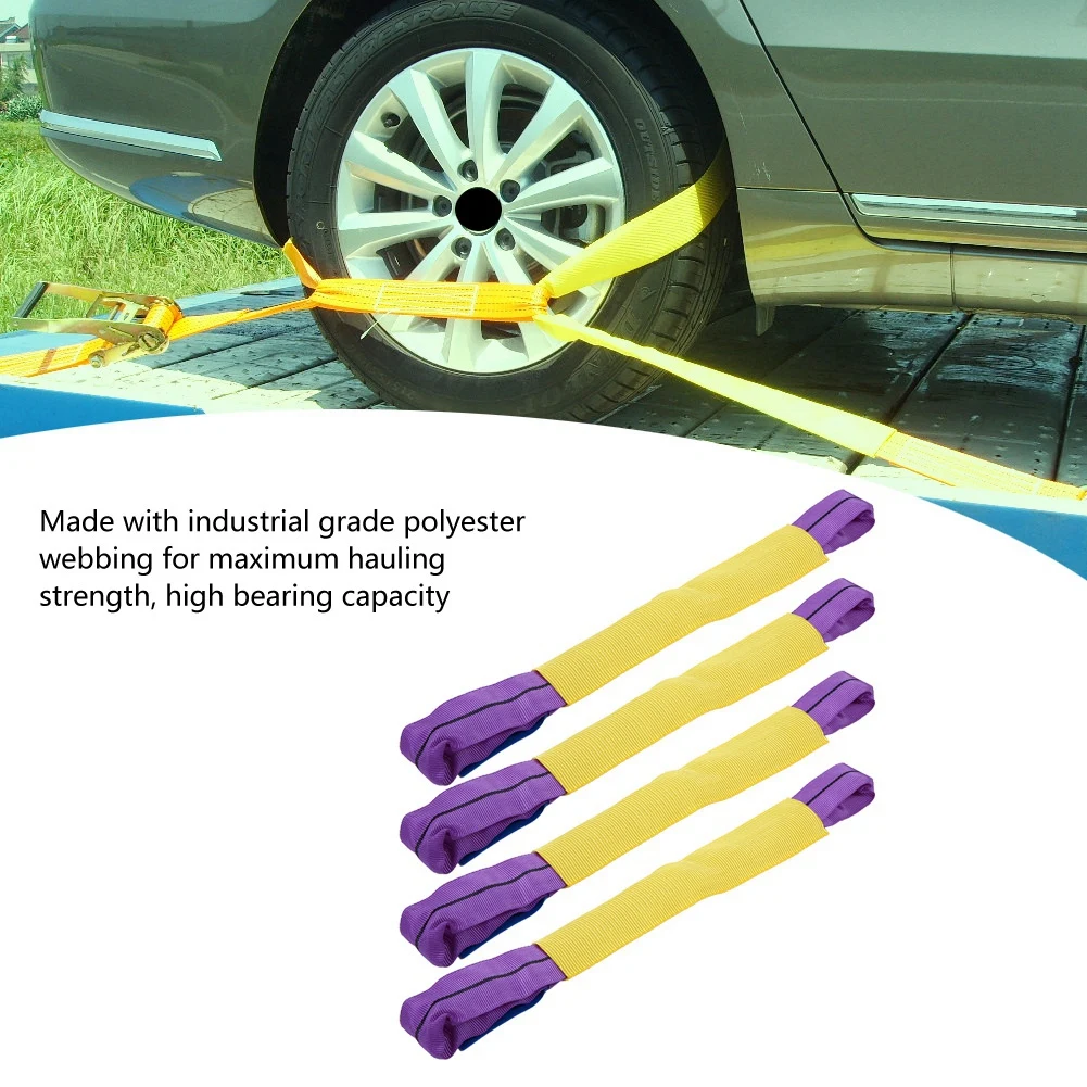 ZK20 4pcs Recovery Alloy Wheel Securing Link Straps Trailer Transporter Yellow/Purple