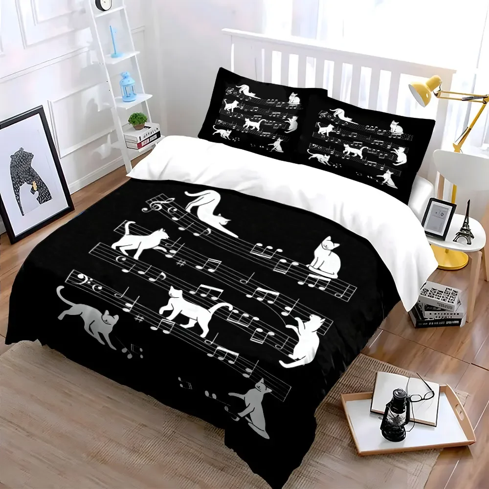 Cats Musical Notes Art 3PC,Soft Comfortable Duvet Cover Bedding Set Included 1*Duvet Cover & 2*Pillowcases, gift