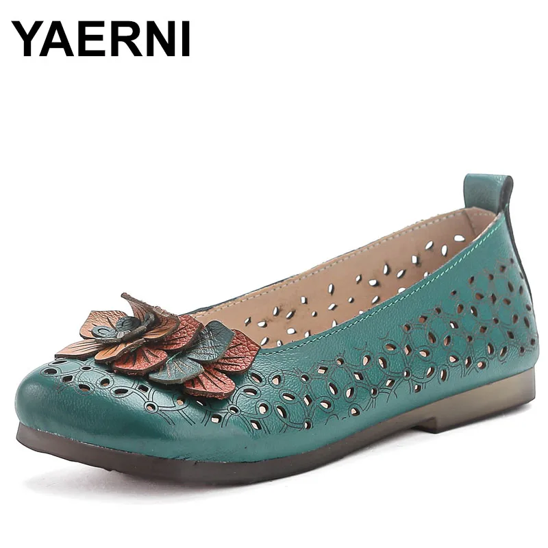 

Super Soft Genuine Leather Hollow Sandals Women Flats New Classic Flowers Spring Summer Flats Women Trendy Shoes
