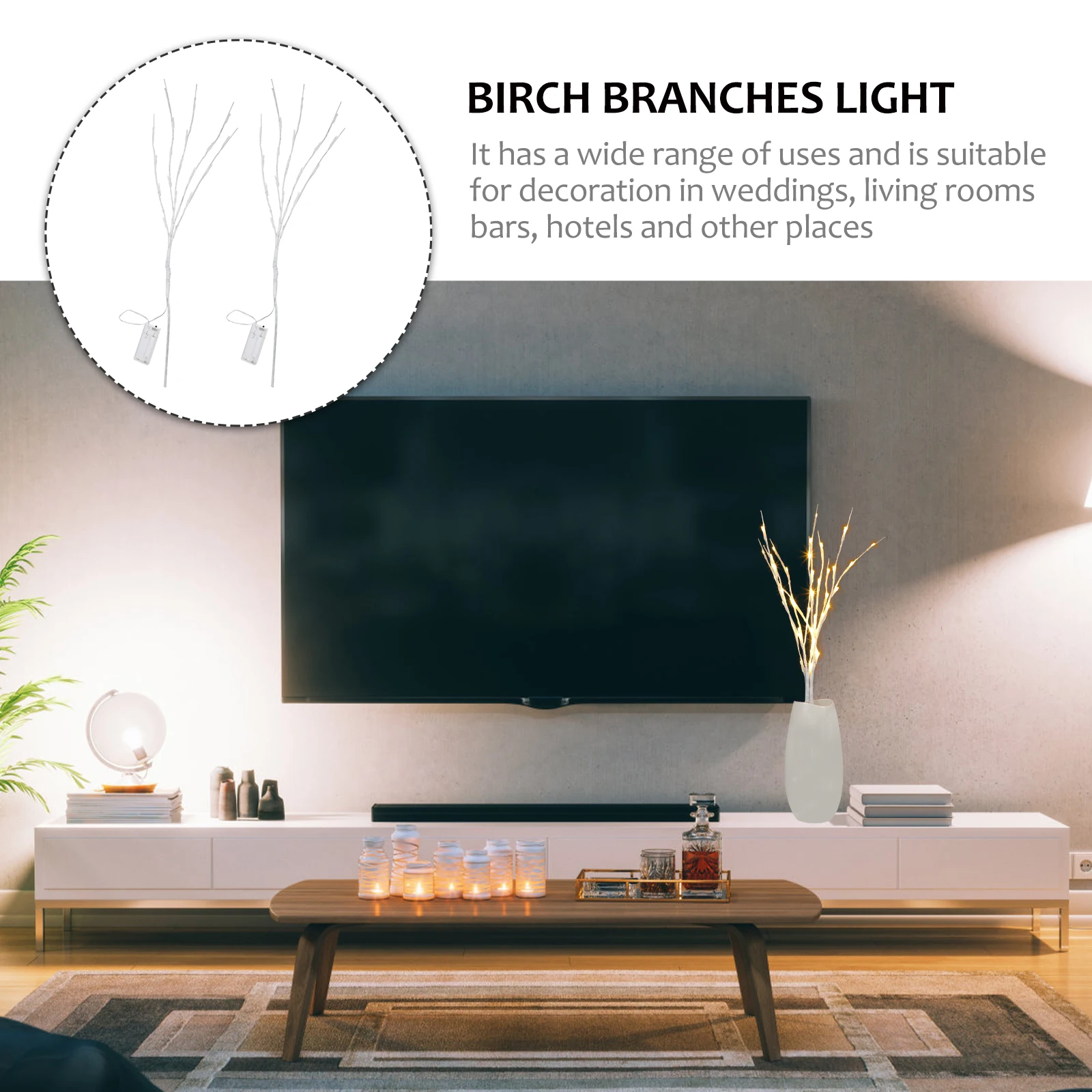 

2pcs Led Branch Lights Birch Branches Night Light Decorative Lamp For Home Bedroom Desktop Vase Diy Indoor Warm Light Simulated