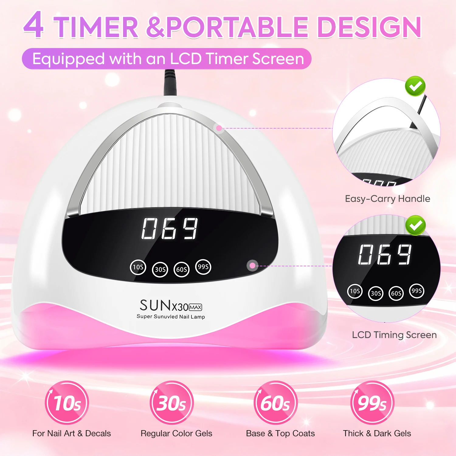 DianaBeauty Lampada UV per unghie Asciugacapelli portatile con touch screen Lampada per manicure professionale con sensore intelligente e manico per strumento per unghie