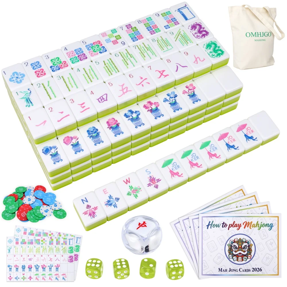 US Stock Light Green Luxury American Mahjong Set Acrylic Engraved Mahjong Tiles Travel Mah Jongg Sets for Adult Party Board Game