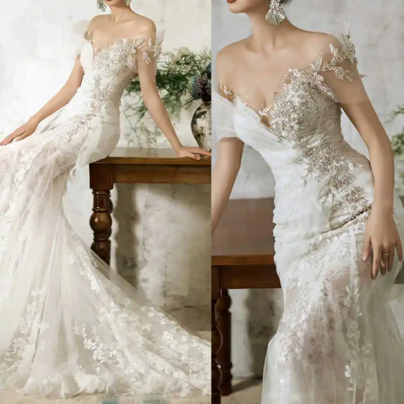 

Gorgeous Mermaid Gown Wedding Dress Sleeveless Sequined Appliques Special Occasion Plus Size Vestido De Noiva Customized