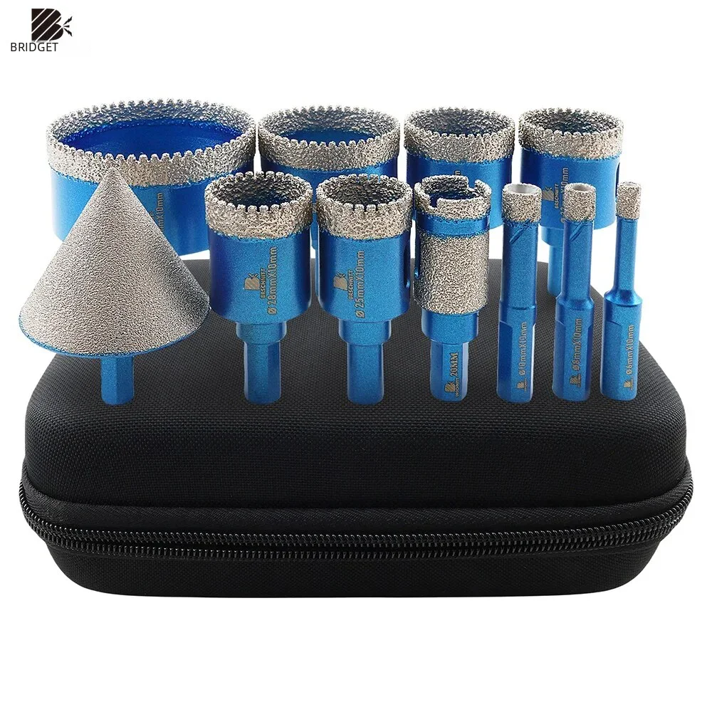 

11Pcs Diamond Drilling Bits Set Tile Cutter for Ceramic Marble Granite Triangle Shank Hole Saw Chamfer Milling Bit Cup Saw