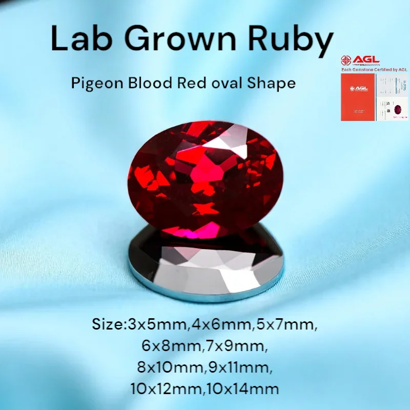 Lab Grown Ruby Pigeon Blood Red Multiple Sizes Oval Shape Gemstone With Certificate For Earring Pendant Jewelry Making