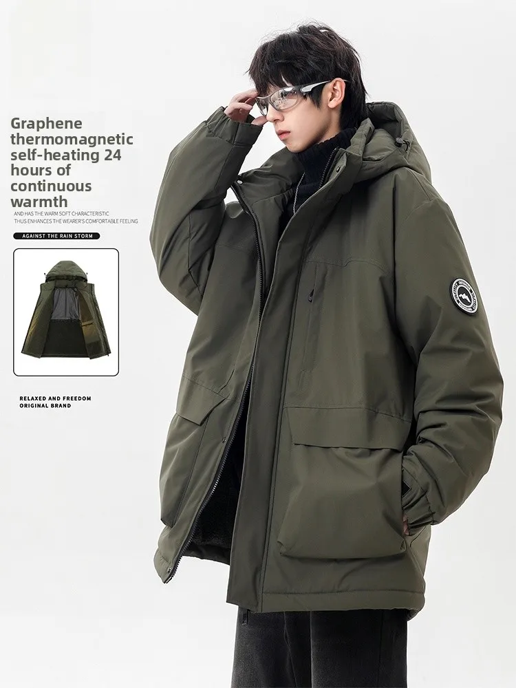 

Warmth American Style Mid-Length Cotton Jacket Lamb Velvet Coat for Men And Women Winter Workwear Outerwear Youth Fashion