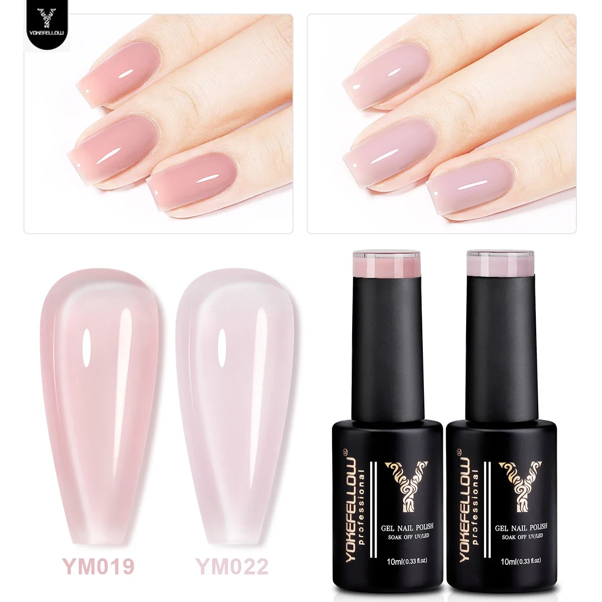 YOKEFELLOW Nude Pink Gel Nail Polish Translucent Jelly Gel Nail Polish Soak Off Gel Polish Neutral Nail Gel Polish for Nail Art