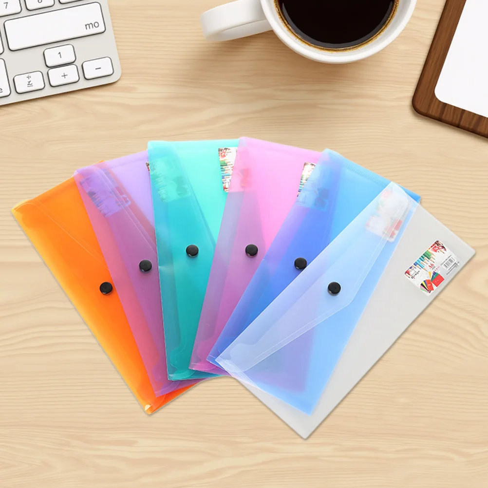 

6Pcs Clear Document Folder Plastic Envelope Folder Snap Button Closure Heavy Duty File Storage for Important Papers Portable