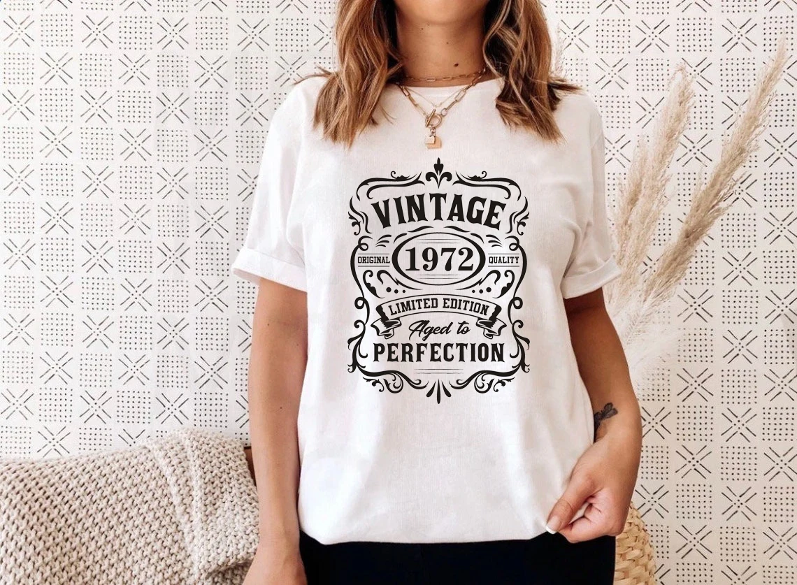 

vintage 1972 tshirt retro women short sleeve graphic birthday tee shirt