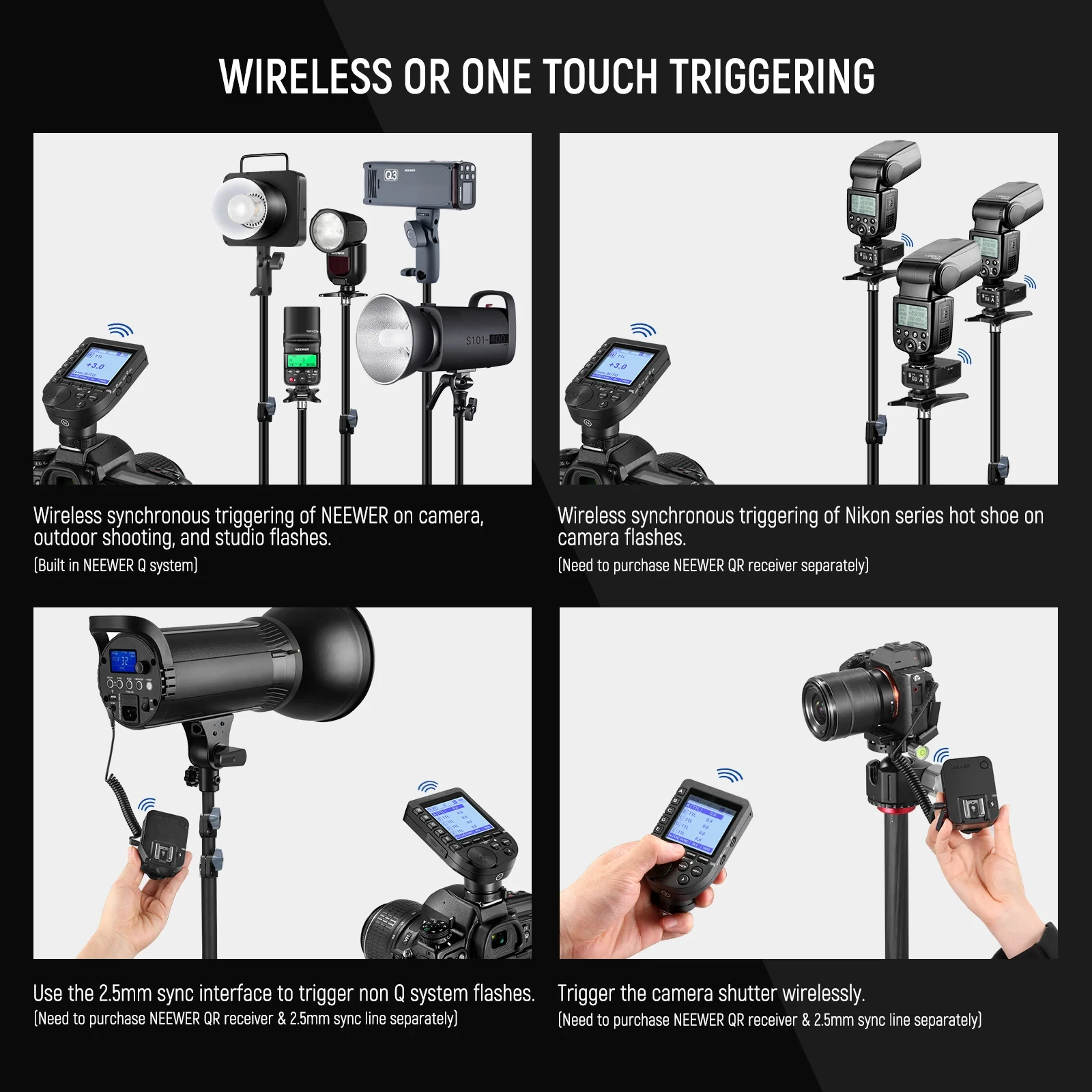 NEEWER QPRO TTL HSS Wireless Flash Trigger and QR Receiver with LCD Screen for Canon Nikon Sony Cameras