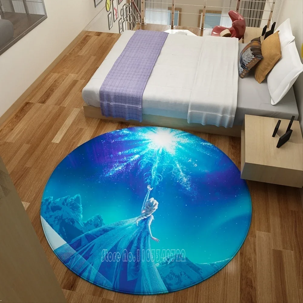 

Disney Frozen Princess Elsa Anna Girl Rug Round Carpet 120cm Crawling Game Non-slip Floor Mat for Kids Bedroom Living Room Decor