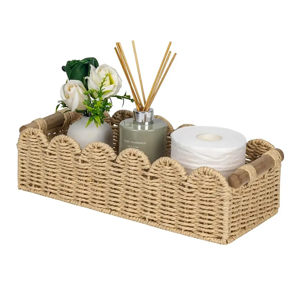 

Корзина для хранения туалетной бумаги с волнистым краем, уютная декоративная корзина для гостиной, маленькие корзины из бумажной веревки для хранения над унитазом