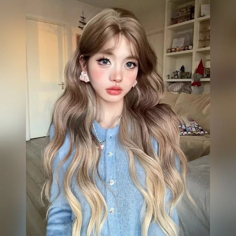 Synthetic Long Wavy Lace Wig Ombre Blonde Middle Part Natural Looking Cosplay Party Daily Wear Heat Resistant Hair Extension