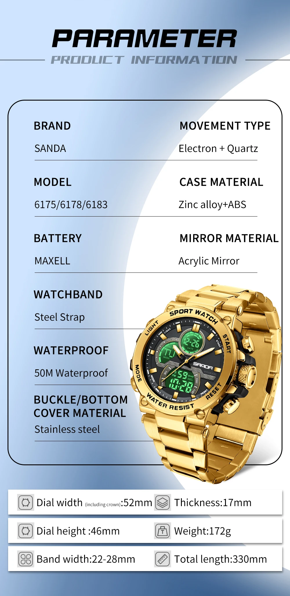 SADNA Top Brand New 6178 Men\'s Electronic Watch Multi functional Waterproof LED Luxury Men\'s Electronic Watch 2025