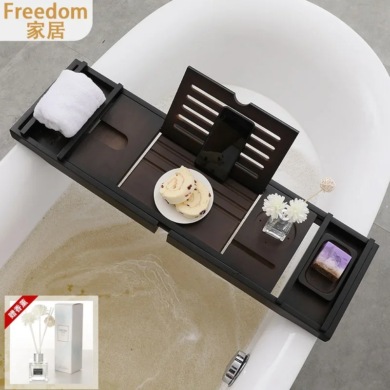 Hotel light luxury bathtub rack retractable bathtub rack non-slip tray bath rack bamboo wood bathtub bracket