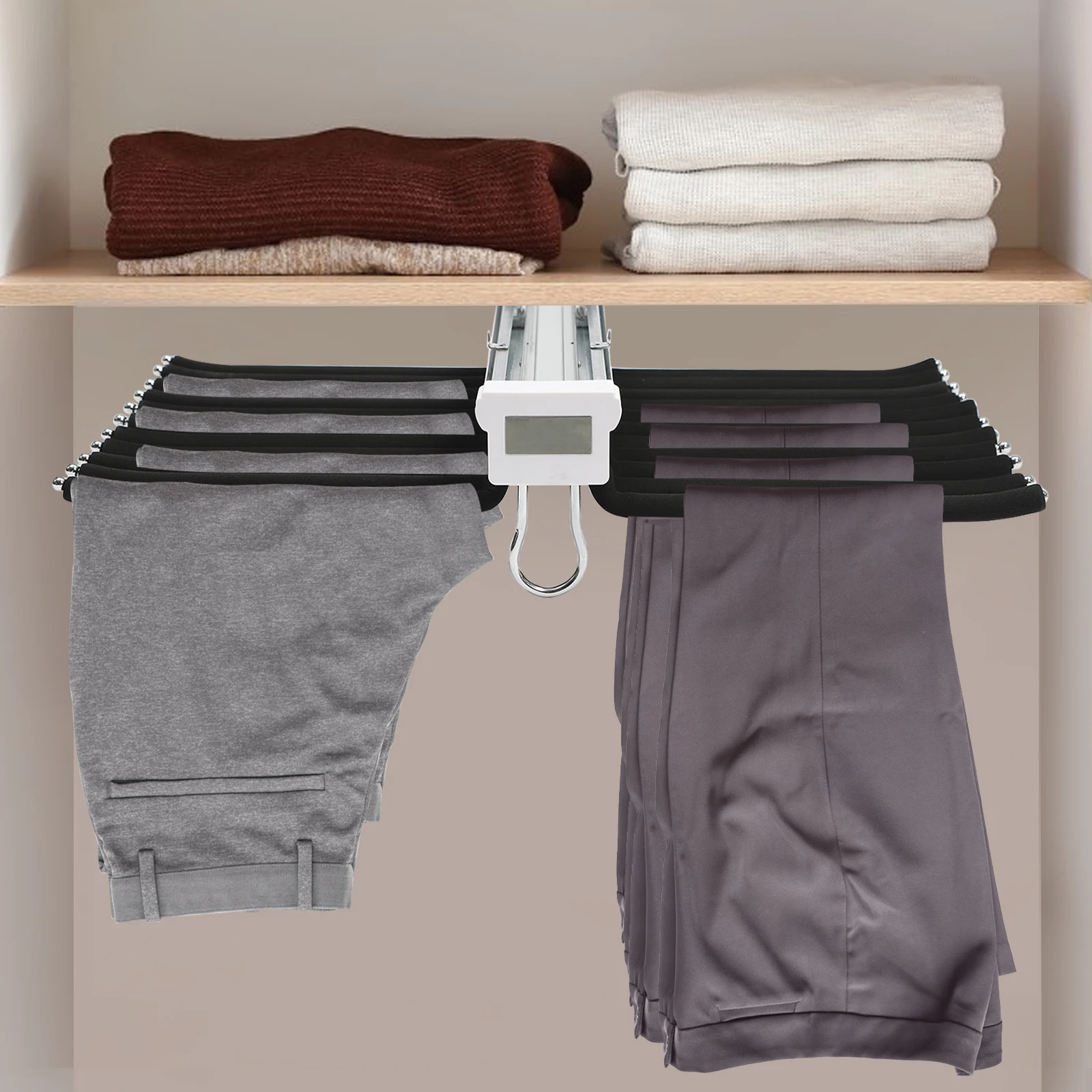

Black, Double Row Trouser Hanger, Pull-Out Trousers Rack, Hanging 22 Pairs of Trousers, Clothes Hangers for Closet Space Saving