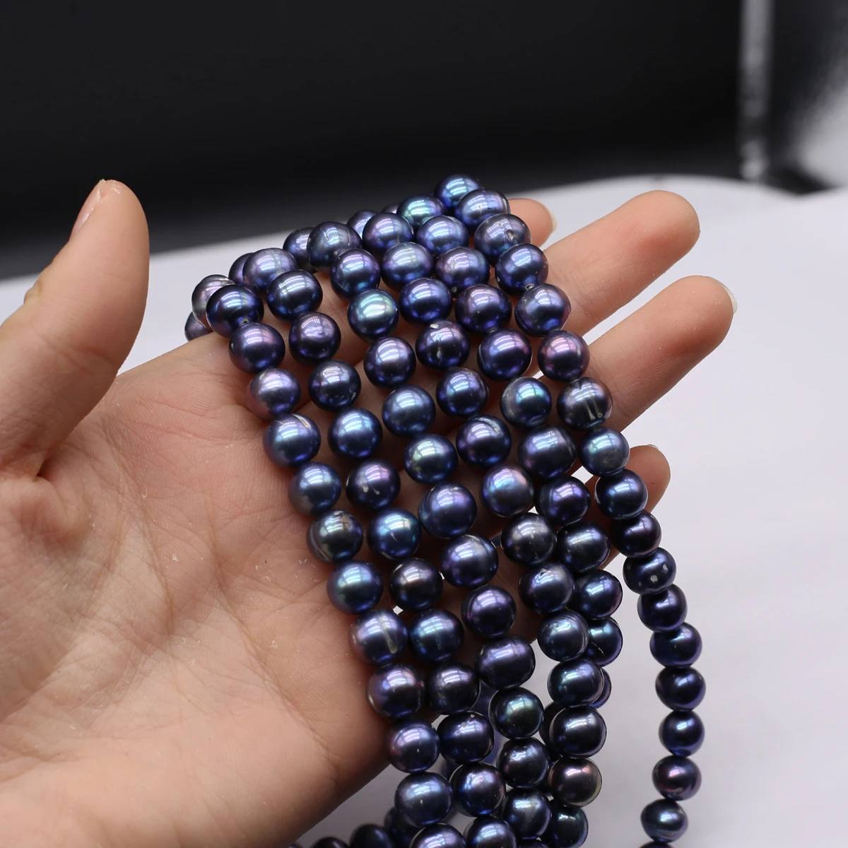 

8-9mm 4A Black Near Round Sparkling Fine Natural Freshwater Pearl Loose Bead Gift Jewelry Make DIY Necklace Bracelet Accessories