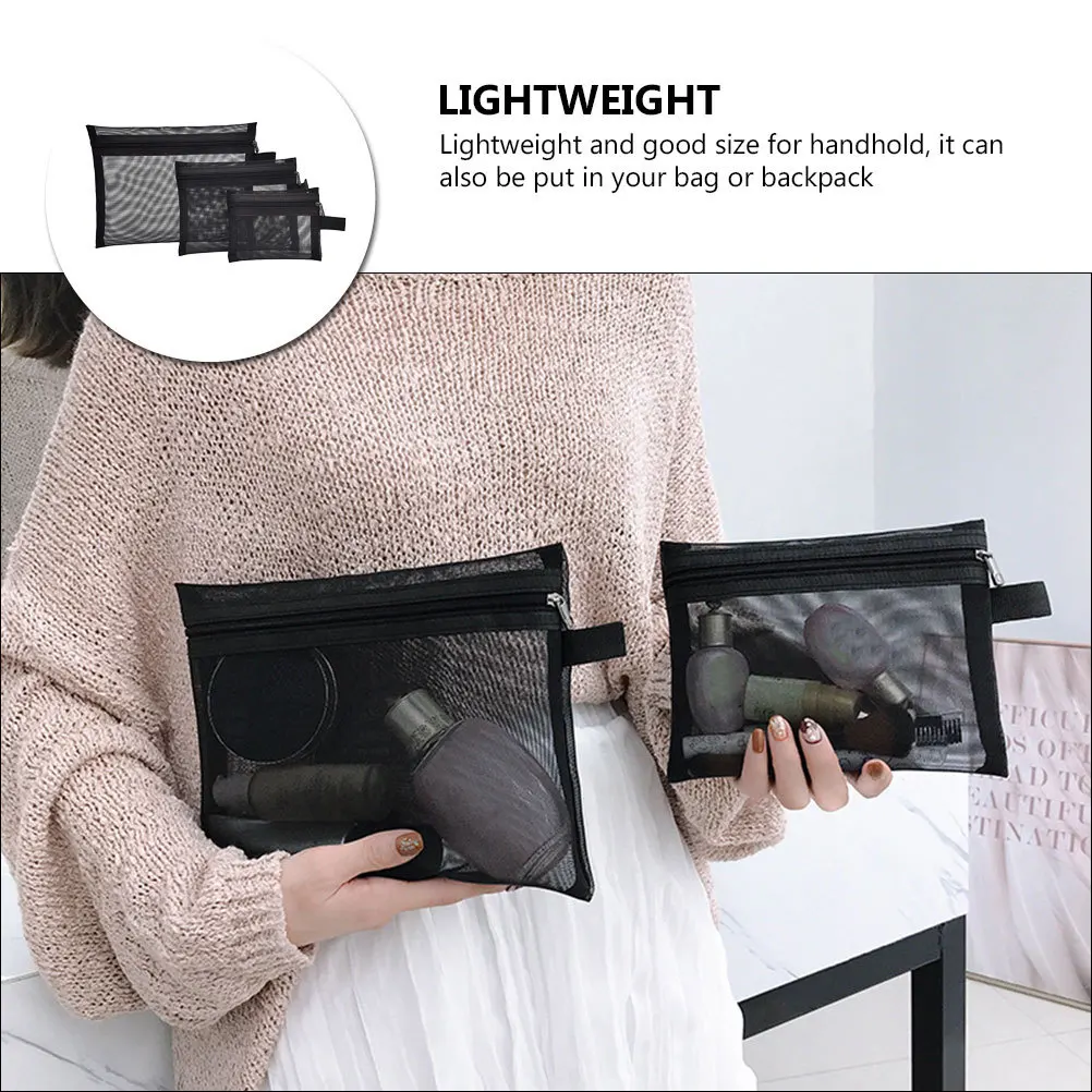 

3pcs Mesh Bags 6.7X4.7In Makeup Pouch Organizer For Travel Toiletry Storage Zipper Pouches Women Girls Portable Wash