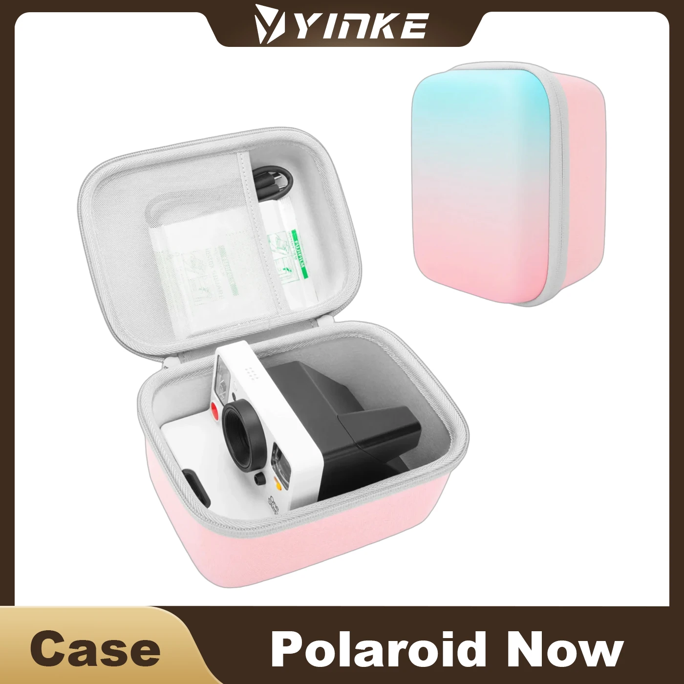 Yinke Polaroid Now Case EVA Hard Carrying Case Instant Camera Gradient Shockproof Travel Storage Bag With Handle Mesh Pocket