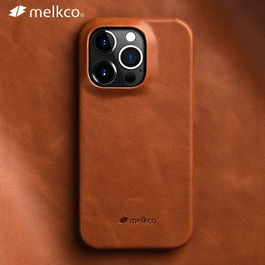 Capas de Couro Genuíno Melkco 100% Óleo e Cera para iPhone 14 15 16 Pro Max Plus, Capas Premium de Luxo para Negócios, Capa de Telefone em Couro Bovino com Fecho Retrátil