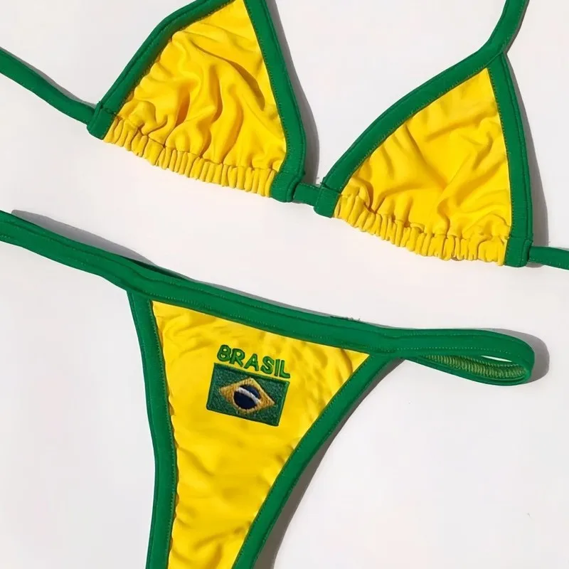 Brazil Flag Embroidered New Style Bikini Letter Embroidery Swimwear Beachwear Sexy Women's Swimsuit For Summer Vacation Beach Pa