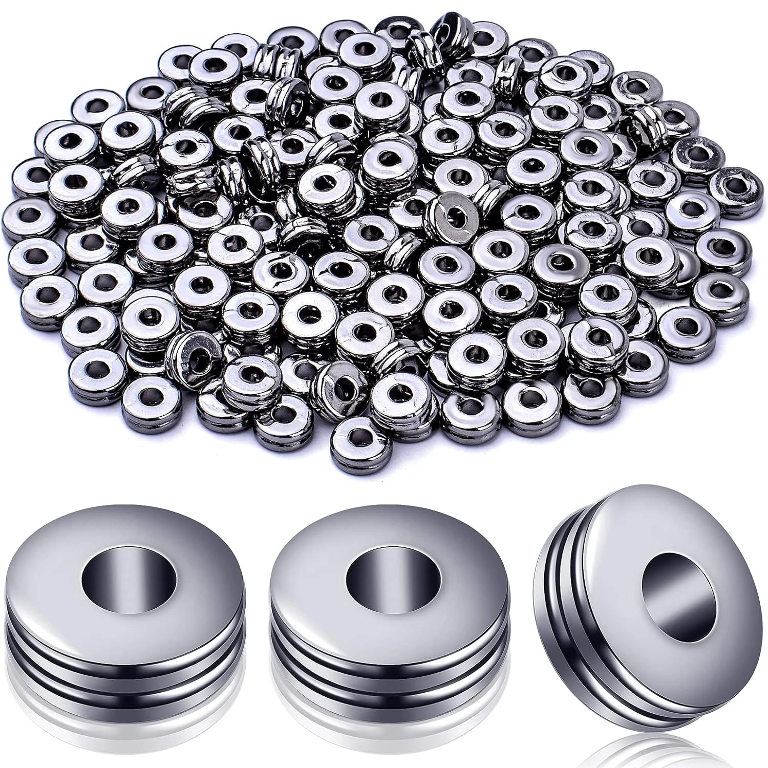 

200pcs Alloy 6mm Double Flat Round Disc Rondelle Spacer Beads Charm Craft Supplies for Bracelet Necklace Jewelry Making