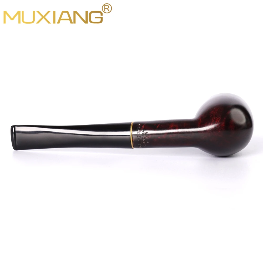 MUXIANG briar handmade tobacco pipe straight handle with ring billiard pipe 9mm pipe channel with copper pot For tobacco smoking