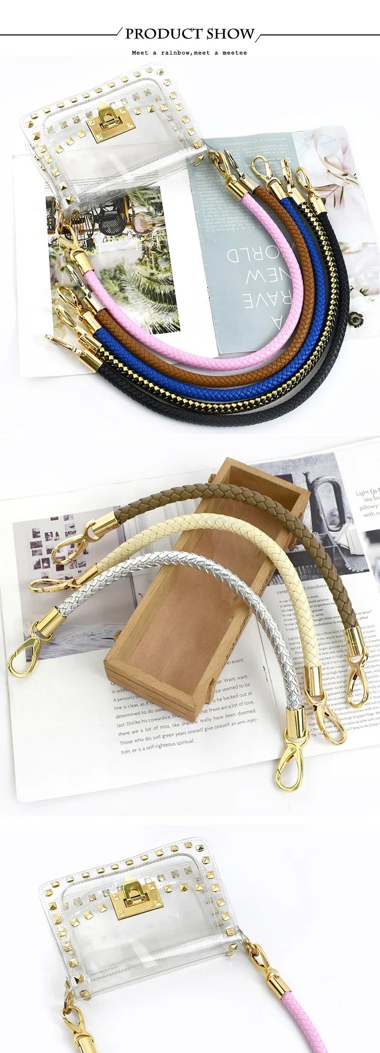 Deepeel 30-60cm Metal PU Leather Round Rope Bag Strap Handbags Handle Luggage Bags Silver Buckle Shoulder Belt Craft Accessories