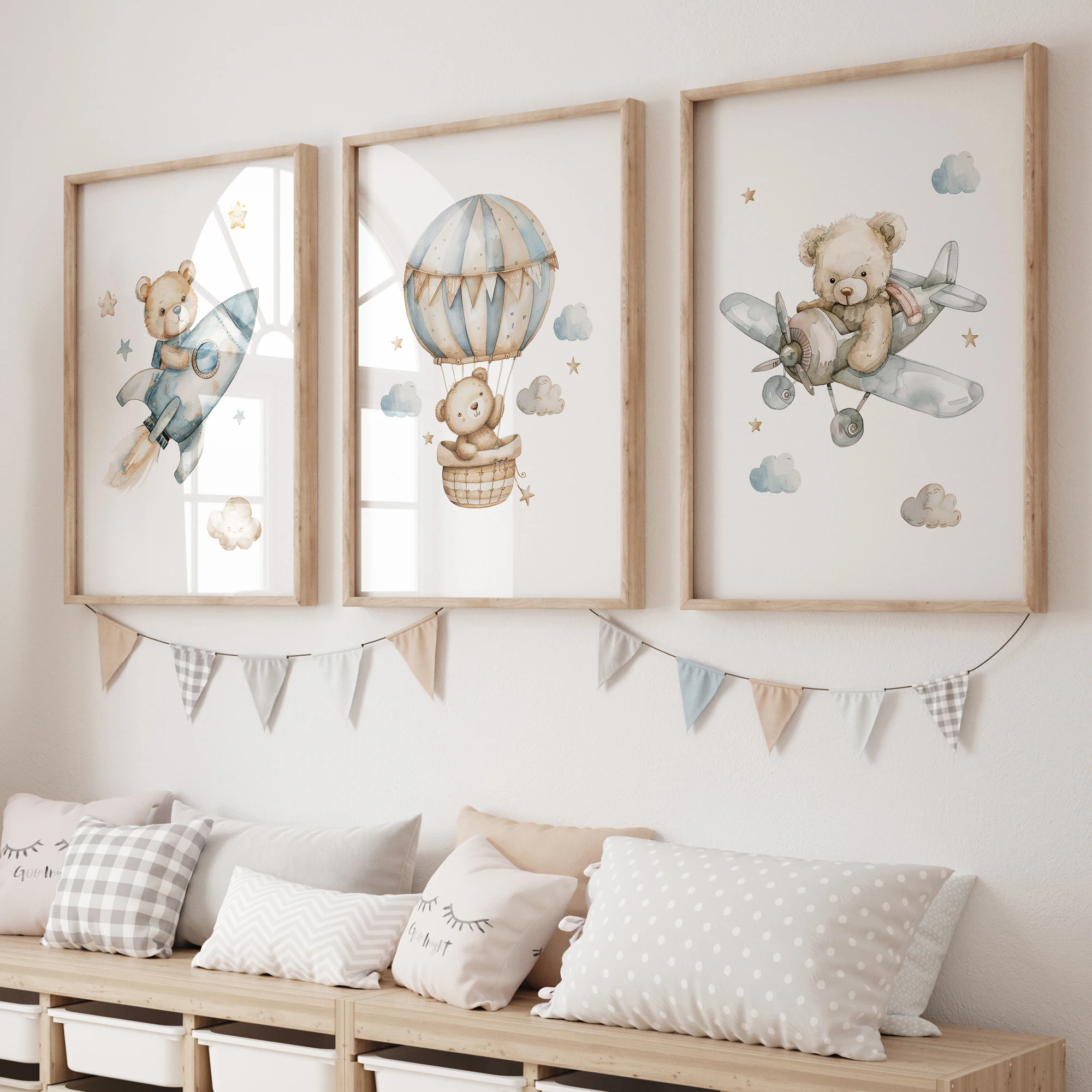 

Bear Space Travel 3pcs Wall Art Prints Canvas Painting Poster Picture For Living Bedroom Kids Play Room Home Decor