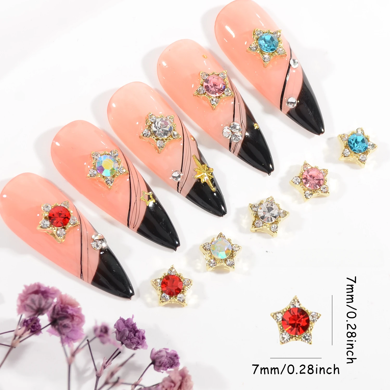 20pcs Colorful Rhinestone 3D Nail Art Accessories with Five-pointed Star Decoration 5-pointed Star Design