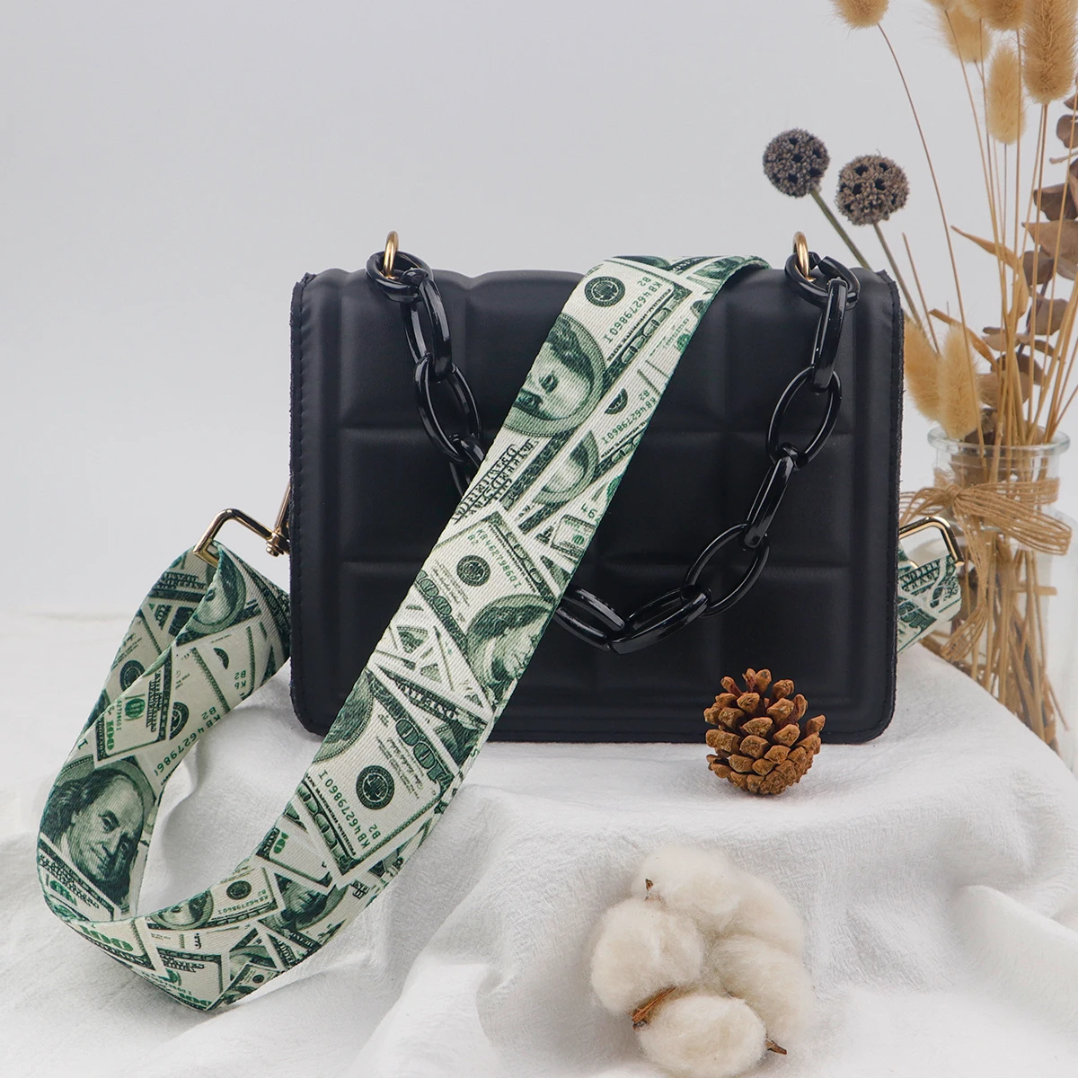 Paper Money Pattern Nylon Adjustable Widening Strap Fashionable Bag Accessories Bag Strap for Women Crossbody Handbag Travel