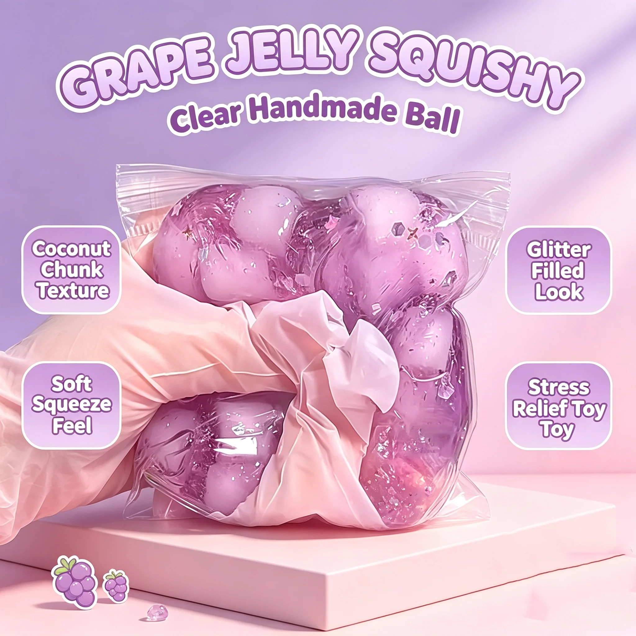 Bead Pearl Squeeze Toy TPR Mochi Ball Slow Rebound Grape Pulp Sugar Balls Office Workers Stress Relief Toy