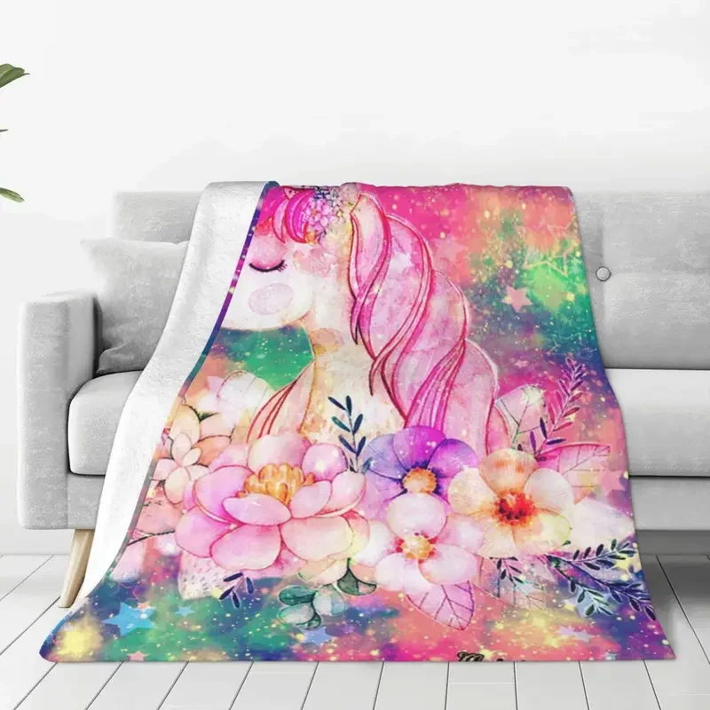 

Pink Art Unicorn Blanket Fleece Autumn/Winter Colorful Color Cartoon Lightweight Throw Blanket for Sofa Couch Quilt