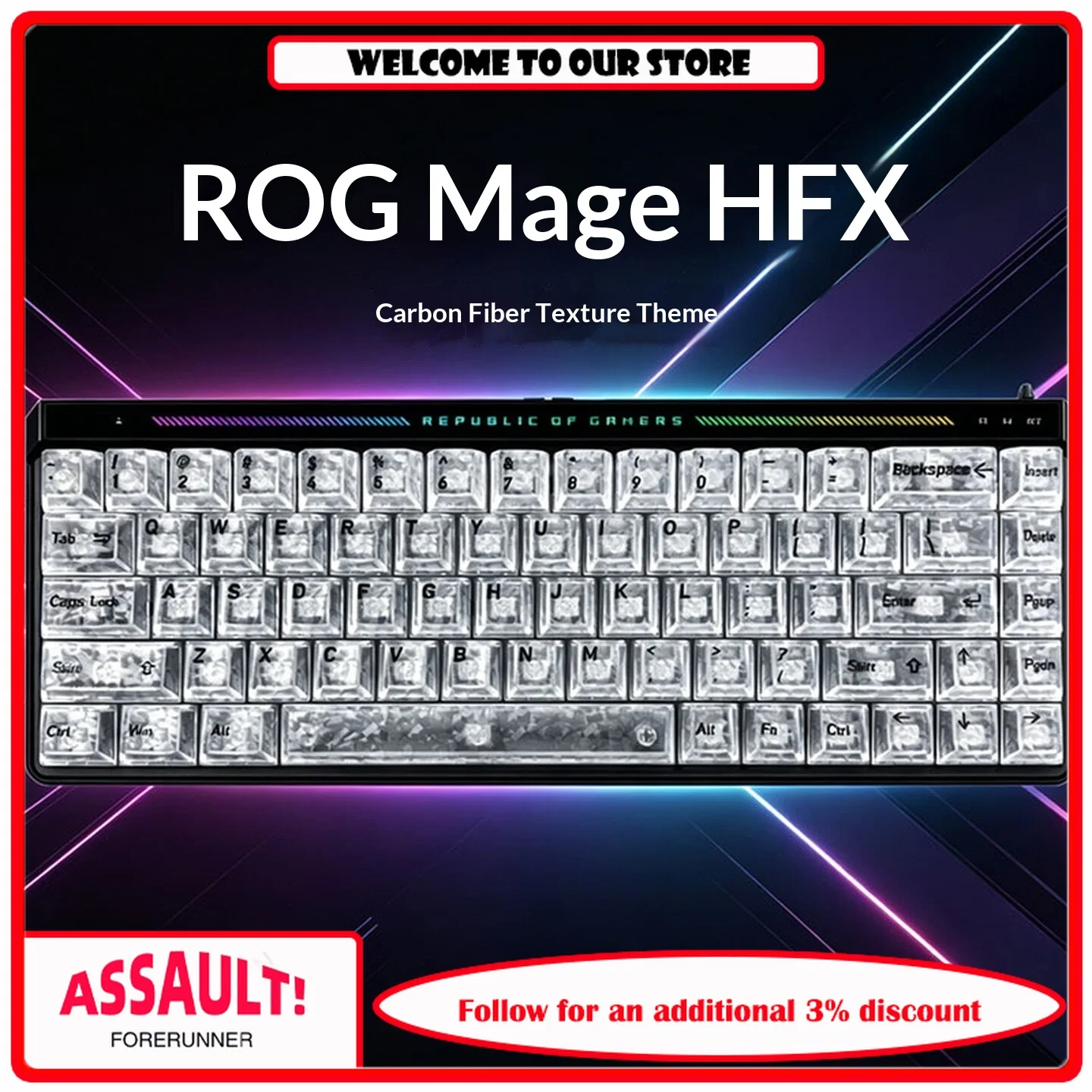 ROG Falchion Ace HFX Wired Magnetic‑Switch Gaming Keyboard, Carbon‑Fiber Textured White Theme 8000Hz Polling Rate Aura Sync RGB